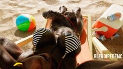 3d balls beach big_breasts bikini blendipede breasts dark-skinned_futanari dark_skin futanari hairy_balls huge_cock overwatch penis pubic_hair sojourn_(overwatch) solo