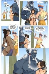 1girls 2boys anthro arched_back barely_clothed big_ass big_breasts big_penis bikini bikini_pull blue_body brown_hair choker comic cuckold curvy fantasy final_fantasy final_fantasy_x hair_bun hand_on_penis handjob hiding horn huge_breasts huge_cock imminent_cheating imminent_sex in_front_of_another kimahri light-skinned_female light_skin long_hair looking_at_another lulu_(final_fantasy) monster monster_cock muscular muscular_male outdoors owusyr panties_pull precum public public_indecency public_nudity public_sex revealing_clothes ronso size_difference slim_waist smaller_female smile sneaky text text_bubble thick_thighs thong thong_bikini tied_hair unaware voyeur wakka wide_hips