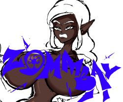 1girls artist_logo artist_name big_breasts breasts breasts_bigger_than_head breasts_out commission dark-skinned_female dark_skin elf_ears female long_hair naked naked_female self_upload strained_expression thin_waist unfinished wip zommbay