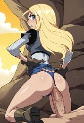 1boy 1girls ai_generated anal anal_sex blonde_hair clothed_sex clothing female girl_on_top male panties penis small_breasts teen_titans terra_(dc) torn_clothes uncensored