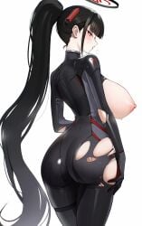 1girls areolae ass ateoyh big_ass big_breasts black_hair blue_archive blush bodysuit breasts breasts_out exposed_breasts female female_focus female_only halo hi_res huge_ass huge_breasts large_ass large_breasts light-skinned_female light_skin long_hair looking_at_viewer millennium_science_school_student nipples official_alternate_costume ponytail red_eyes rio_(blue_archive) rio_(bodysuit)_(blue_archive) seminar_(blue_archive) simple_background solo solo_female solo_focus thick_thighs thighs torn_clothes white_background