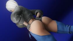 1girls angel_(kof) ass ass_grab big_ass big_breasts blue_eyes busty clothed dat_ass fat_ass female from_behind gloves grabbing_ass guakghad hands_on_ass hands_on_hips highres huge_ass inviting jacket king_of_fighters large_ass large_breasts leather legwear light-skinned_female light_skin looking_at_viewer looking_back pale-skinned_female pale_skin round_butt seductive showing_ass thick thick_ass thick_thighs thighs thong voluptuous voluptuous_female