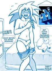 1girls breasts cave_story embarrassed female mega_man mega_man_legends misfitrogue242 panties roll_caskett undressing