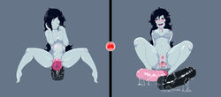 1girls adventure_time anal anal_insertion anus areola before_and_after biting_lip black_hair breasts closed_eyes colored dildo double_insertion drool drooling erect_nipples fangs female female_masturbation female_only gaping gaping_anus gaping_pussy grey_skin hair half-closed_eyes jlullaby large_insertion long_hair long_tongue marceline navel nipples nude open_mouth pussy pussy_juice pussy_juice_drip sex_toy solo spread_legs stomach_bulge toes tongue tongue_out uncensored vaginal vaginal_insertion vampire wet