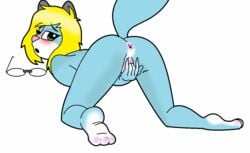 anthro anus ass blonde_hair blush butt_shot feline female fingering fur furry green_eyes hair looking_at_viewer mammal masturbation mcfly0crash pussy terry_katt three_toes