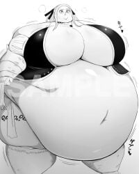 1girls black_and_white large_belly large_breasts light-skinned_female morbidly_obese morbidly_obese_female nikutsuki obese overweight_female scantily_clad ssbbw