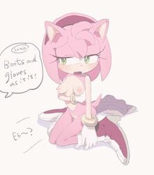 amy_rose aoki6311 blush bracelet breasts cute_fang english_text female gloves green_eyes headband hedgehog jewelry mammal pussy sega sonic_(series) text