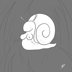 anthro breasts faceless female large_breasts line_art mollusc monochrome plain_background semi-anthro shell snail solo zp92