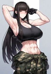 1girls abs black_hair long_hair muscular_female tagme yashiro0930_(artist)