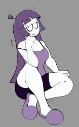 1girls black_panties bored bored_expression curvy curvy_female curvy_figure female female_focus female_only gray_background ink01 inkbloto lila_(spooky_month) purple_hair spooky_month white_skin