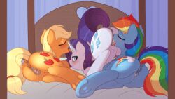 animated applejack_(mlp) exposed_pussy feral feral_on_feral lesbian_sex licking_pussy my_little_pony rainbow_dash_(mlp) rarity_(mlp) rubbing_pussy threesome