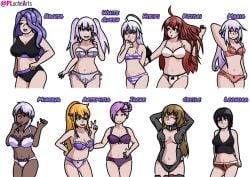 10girls artemisia_bell_ashcroft arusu_maria big_breasts black_hair black_underwear blonde_hair blue_hair blue_underwear brown_hair cecile_o'brien dark-skinned_female dark_skin date_a_live date_a_live:_date_a_bullet fox_irene higoromo_hibiki himekawa_nagisa indigo_hair itsuka_kotori leonora_sears liddell_minerva light-skinned_female light_skin lined_up lineup lingerie long_hair multiple_girls pink_underwear pluchearts purple_underwear red_hair shimapan short_hair small_breasts sports_bra sportswear white_hair white_queen white_underwear