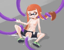 anal blush breasts clenched_teeth cum cum_in_pussy cum_inside cum_on_body cum_on_breasts cum_on_floor cum_on_hand cum_on_upper_body cum_string cumdrip female inkling inkling_girl jiffic kaori_(splatoon) long_hair mask navel nintendo nipples orange_eyes orange_hair pointy_ears shorts sitting small_breasts smile smooth_skin sneakers splatoon spread_legs squid tentacle tentacle_hair tentacle_penis tied_hair topless torn_clothes torn_shorts twintails uncensored