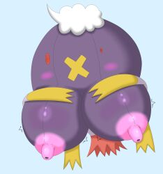 areolae breasts daikonryu drifblim female floating flying huge_breasts large_breasts nintendo nipples pink_nipples pokemon pokemon_(species) purple_body sagging_breasts solo