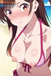 ai_generated beach breasts_out embarrassed flashing kanojo_okarishimasu large_breasts mizuhara_chizuru nipples uncensored