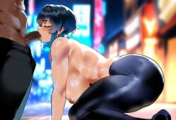 ai_generated ass ass_focus big_ass big_breasts big_butt big_thighs blowjob dark-skinned_male dijiai erection fellatio focus from_front_position front_view genshin_impact hourglass_figure looking_at_viewer nsfw penis penis_in_mouth round_ass round_butt thick thick_ass thick_butt thick_legs thick_thighs thighs wide_hips yelan_(genshin_impact)