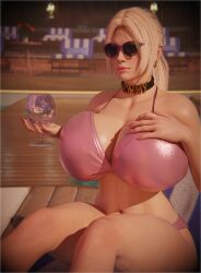1female 3d artist_name big_breasts bikini bimbo blonde_hair caucasian choker fake_breasts female female_focus female_only honeyboy3d huge_breasts implants nina_williams pool poolside self_upload sunglasses tekken tekken_8 voluptuous