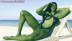 1girls 3d big_breasts bikini breasts green_skin infinitesign marvel marvel_comics muscular muscular_female she-hulk solo swimsuit