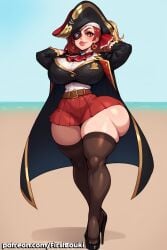 ai_generated beach bimbo_lips firstbouki hololive houshou_marine huge_ass huge_breasts huge_hips pirate pirate_girl red_eyes red_hair yellow_eyes