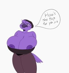 animated anthro avian beat_banger breasts casual_nudity cleavage clothed female female_only gif huge_breasts nipples_visible_through_clothing no_bra revealing_clothes shiny_nipples short_playtime solo teasing vibingbeast zoe_monroe