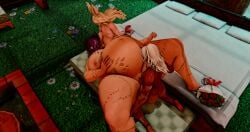 bed bedroom_sex big_belly big_thighs blonde_hair body_tattoo couch_sex dark-skinned_female dark_skin elezen elf elf_ears elf_female femboy ffxiv final_fantasy_xiv futanari gpose(ffxiv) hand_on_belly hyur legs legs_apart matrons_elf missionary_position muscular_female oral pointy_ears pregnant pregnant_belly pregnant_female pregnant_sex purple_hair tattoo thick_legs thick_thighs viera