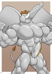 absurd_res anthro balls big_balls big_biceps big_muscles big_pecs big_penis brown_hair brown_pubes brown_tail_tuft closed_eyes elephant elephantid erection flexing flexing_muscles genital_piercing genitals grey_body hair hi_res male mammal muscular muscular_male nipples pecs penis penis_chain penis_piercing piercing proboscidean proboscis_(anatomy) pubes shinobiya solo tail tail_tuft trunk_(anatomy) tuft tusks vein veiny_penis