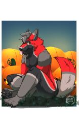 cute defective_(character) furry night pumpkin red_fur