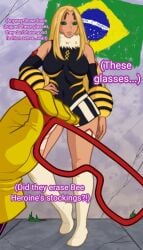 antennae bee bee_girl bee_hero big_breasts big_thighs blonde_hair brasil brazil brazilian brazilian_female feelers glasses green_eyes hero hero_outfit_(mha) heroine lips mfuncen mineta_minoru my_hero_academia skirt street tanned_female tanned_skin thighs x-ray x-ray_view