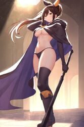 absurd_res ai_generated cape half-dressed half_naked half_nude ministro no_bra panties re:zero_kara_hajimeru_isekai_seikatsu shaula_(re:zero) sword thighhighs