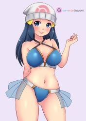 blue_eyes blue_hair breasts dawn_(pokemon) female female_only misune_art nintendo pokemon solo