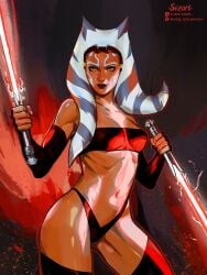 1girls ahsoka_tano ahsoka_tano_(imperial) alien alien_girl clothing dark_clothing female_focus lightsaber only_female red_lightsaber sezart sith small_breasts solo star_wars star_wars:_the_clone_wars togruta yellow_eyes