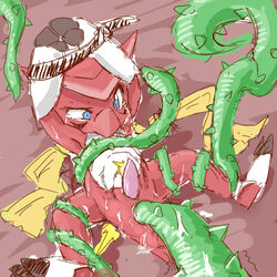 anal bondage bound chibi digimon furry furry_only furukara male penetration penis pixiv scalie scarf shoutmon sketch tears tentacle tentacle_on_male vine xros_wars