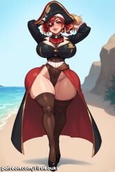 ai_generated beach bimbo_lips firstbouki hololive houshou_marine huge_ass huge_breasts huge_hips pirate pirate_girl red_eyes red_hair yellow_eyes