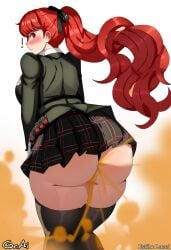 ai ai_generated ass ass_focus ass_up big_ass big_butt blush butt embarrassed embarrassed_female fart fart_cloud fart_fetish farting female female_focus gcai ia kasumi_yoshizawa lazei_ai lazei_style persona_5 red_hair skirt uniform