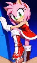 ai_generated amy_rose cum_on_feet footjob human human_on_anthro patent_boots pink_body sonic_(series) sonic_the_hedgehog_(series)