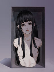 amputee black_hair body_modification box breasts brown_eyes death female female_death guro highres in_box in_container kaburagi_yuki long_hair mouryou_no_hako nipples scar solo yuzuki_kanako