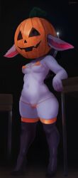 areolae bikini cranihum female female_only halloween league_of_legends pumpkin purple_skin shortstack small_breasts stomach tagme tristana white_hair yordle