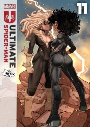 2girls absurdres afro animification ass big_ass black_bodysuit black_cat_(marvel) black_cat_(ultimate_2024) black_hair black_mask blue_eyes bodysuit breasts choker cleavage comic_cover cover cover_image domino_mask face-to-face felicia_hardy fur-trimmed_bodysuit fur_trim gloves hand_on_own_hip highres hips huge_ass large_ass large_breasts latex latex_bodysuit lips long_hair marvel marvel_comics mask massive_ass multiple_girls parted_lips signature skin_tight smile sonchapo spider-man_(series) superhero_costume thick thick_ass thick_hips thick_legs thick_thighs ultimate_black_cat ultimate_spider-man_(2024) waist western_comics_(style) white_hair wide_hips