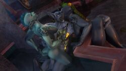 1boy 2girls 3d anal_sex bath big_breasts blue_eyes blue_skin cowgirl_position female_on_top fingering jah'lih kissing tattoo threesome troll troll_(warcraft) troll_female tusks vaginal_penetration world_of_warcraft zandalari_troll zentaeron