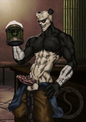 abs alcohol ankama anthro bear beer beverage grin male male_only mammal muscles panda pecs penis sakuseii solo uncensored wakfu