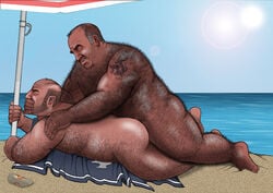 2boys anal anal_sex ass back_hair balding bara beach bear beard_stubble beefy black_hair body_hair brute_by_simon cum dilf facial_hair gay gay_sex hairy_male human hyper_hairy implied_anal male male_on_male male_only male_penetrating_male masculine mature_male musclegut muscles muscular_male nude_male outdoors salt_and_pepper_hair scruffy_beard sex stubble tattoo