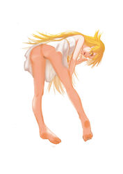 ass bakemonogatari bandaid_on_pussy barefoot bent_over blonde_hair female monogatari_(series) nisemonogatari oshino_shinobu yal_(lily910218) yellow_eyes