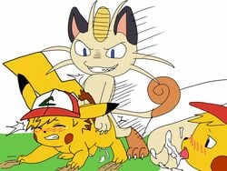 2014 all_fours anal anal_sex angelofhapiness ash_ketchum ashchu black_eyes blue_eyes blush closed_eyes cum cum_inside forced gay hat licking male meowth nintendo penetration penis pikachu pokemon rape sex tears tongue uncut video_games yaoi