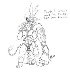 anthro armor boner bunnymund canine domination dominatrix dreamworks erection gauntlets hair knot lagomorph male male_only mammal monochrome nude piercing plaguedobsession rabbit red_hair rise_of_the_guardians sex tagme yaoi