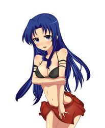 areolae artist_request black_bra blue_hair blush bra breasts clothing female holding_arm kawashima_ami medium_breasts navel nipples nipples_visible_through_clothing purple_eyes skirt skirt_lift toradora!