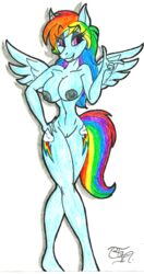 anthro anthrofied breasts equine female friendship_is_magic mammal my_little_pony pointing pussy rainbow_dash_(mlp) smile solo straight_hair toddrogue69 wings