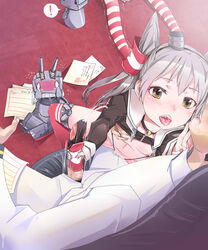 ! 1boy 2girls absurdres admiral_(kantai_collection) amatsukaze_(kantai_collection) black_panties blush breasts brown_eyes ceda_(dace) cum frottage garter_straps gloves grinding handjob highres kantai_collection long_hair male_pubic_hair military military_uniform multiple_girls naval_uniform nipples open_mouth panties panty_on_penis pantyjob paper penis pubic_hair pussy_juice red_legwear rensouhou-chan rensouhou-kun saliva school_uniform serafuku shimakaze_(kantai_collection) silver_hair smile solo_focus straight striped striped_legwear thighhighs tied_hair trembling twintails underwear uniform