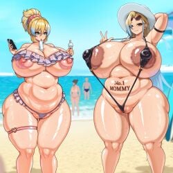 wet_tea 2girls female female_only bbw mother mother_and_daughter beach breasts big_breasts large_breasts huge_breasts massive_breasts breasts_bigger_than_head dark_nipples milf sling_bikini slingshot_swimsuit revealing_clothes functionally_nude pussy pussy_juice wet wet_body wet_pussy tattoo chubby chubby_female wide_hips wide_thighs thick_thighs thunder_thighs areolae areola_slip nipples nipple_slip outdoors 2026 commission original original_characters big_nipples big_areola