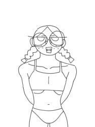 animated animation belly_button big_breasts big_teeth boobs_bigger_than_head braces braid braids breasts breasts_apart crop_top dental_braces female female_only freckles glasses mambo_master monochrome nerd nerdy_female nipple_piercing nipples original panties round_glasses teeth teeth_showing teeth_visible twin_braids underwear undressing unexpected video