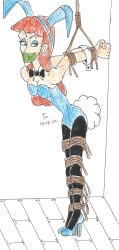 bdsm blue_bunnysuit bondage bunny_ears bunny_tail bunnysuit cassandra cassandra_(hercules) colored_pencil_(medium) gag gagged hercules_(disney) long_hair paper playboy_bunny playboy_bunny_costume red_hair rope rope_bondage stockings tied_up traditional_art